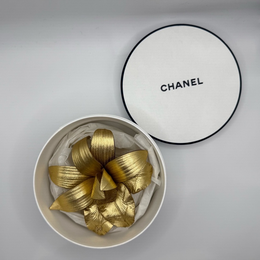 New! Chanel Gold Leather brooch limited to Europe